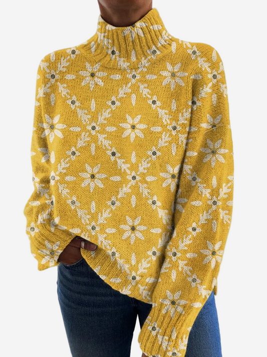 Grace - Vintage Floral Art Turtleneck Sweater